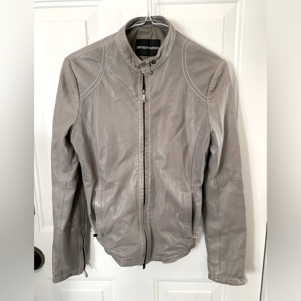 Grey Emporio Armani Real Leather Jacket